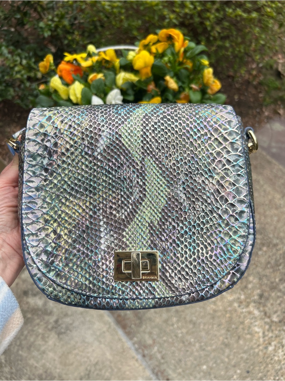 Brahmin Mini Sonny Iridescent Snake-Embossed Crossbody in Shimmering Multi-Tone